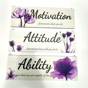 3 Piece Motivational Wall Plaque Wood White & Purple NEW 16" #X30